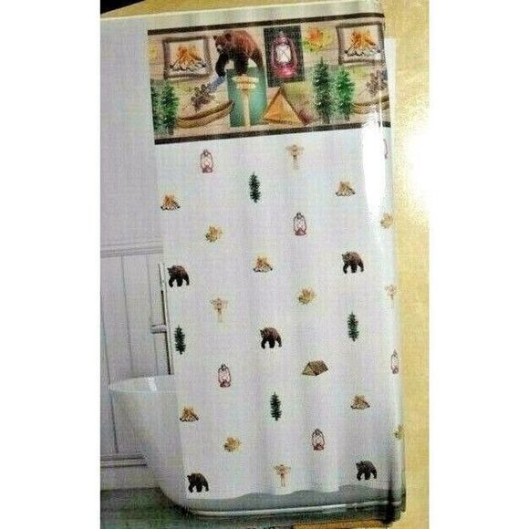 Great Outdoors Shower Curtain Red Lantern Hooks Cabin Lodge 13pc Bath Fabric NEW - Picture 6 of 7